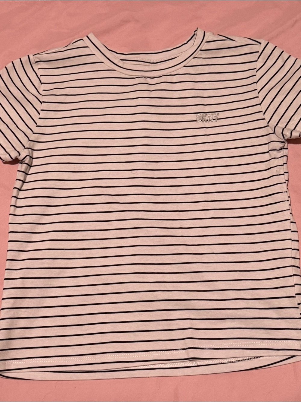 DKNY Pink and Black Striped Short Sleeve Tee